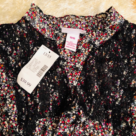 NWT Sheer Patterned Loop Feminine Blouse with Lace - Picture 3 of 7